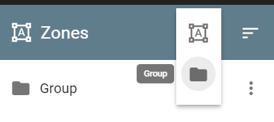 Template Designer with the Add Zone or Group menu selected.