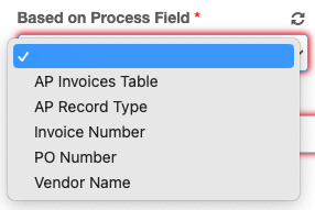 Process field dropdown list exposed with values from the process field workflow pane.