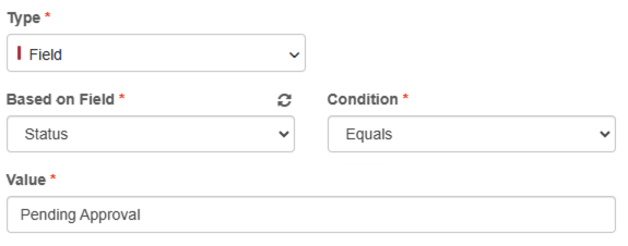 The value input is available when a condition that needs a value is selected.