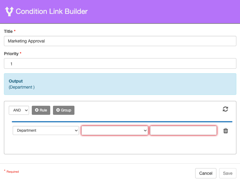 Department selected from the fields dropdown list.