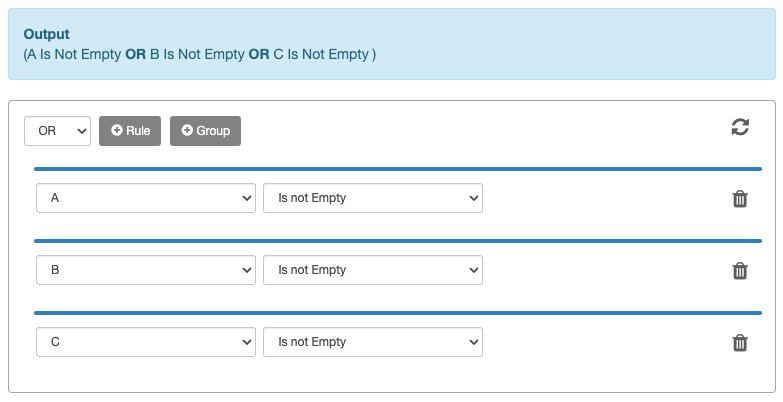 OR condition with no groups and 3 rules.