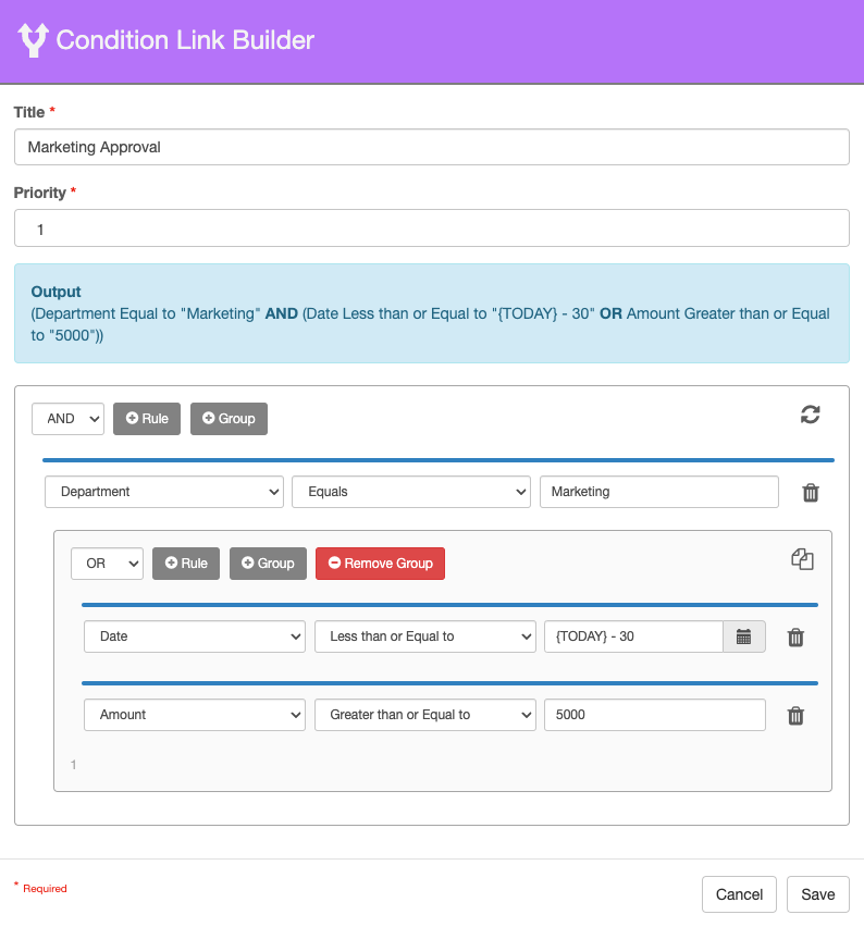 Marketing approval with a group that checks for amounts or date.