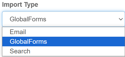 Displayed list of cloud import types.