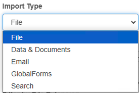 Displayed list of on premise import types.