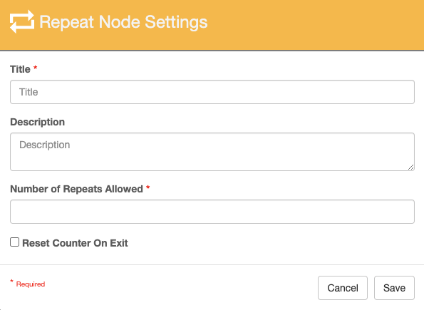 Repeat node setting when no process fields are in the process field pane.