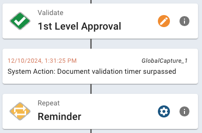 Validate and Repeat process cards with a system action card in between.