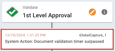 Individual process event highlighted for a system action on the validate node.