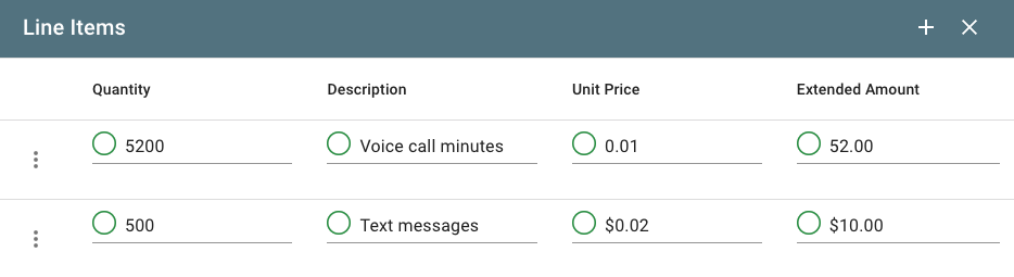 Table field popup data.