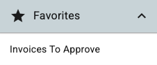 Favorites pane in the navigation panel with invoices to approve search in the list.