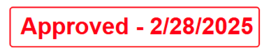 Red text stamp with approved - date.
