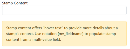 Empty Stamp Content field with Stamp Content description.