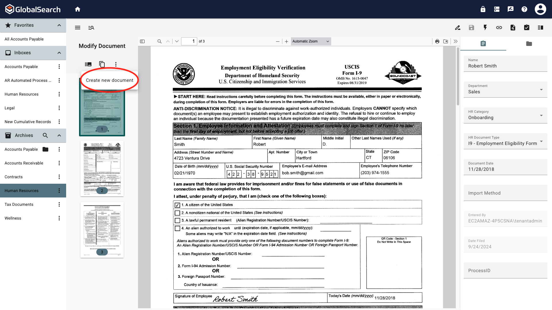 ONly a single option appears, create new document.