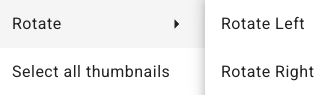 Rotate submenu expanded with rotate left and rotate right options.