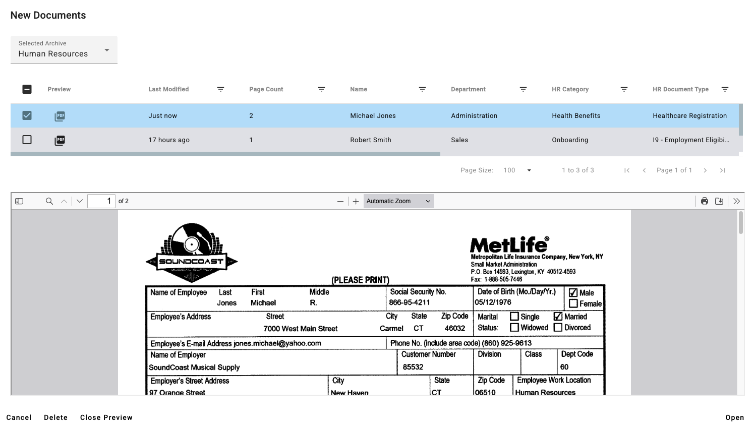 PReview of document displayed in the preview window of the new document dialog.