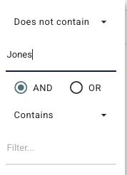 Filter dialog using does not contain with Jones