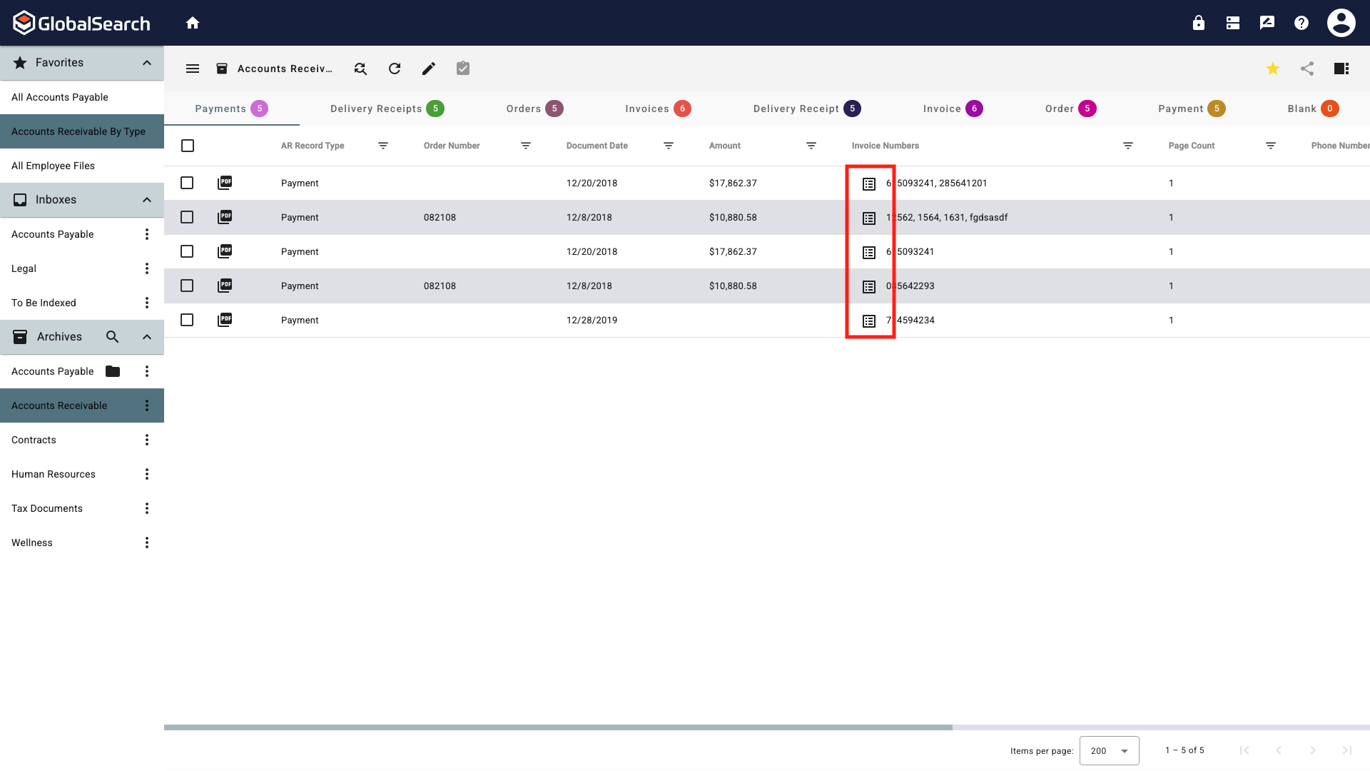 Multi-value field in the search results view highlighted