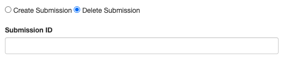 Delete submission selected with the submission ID displayed.
