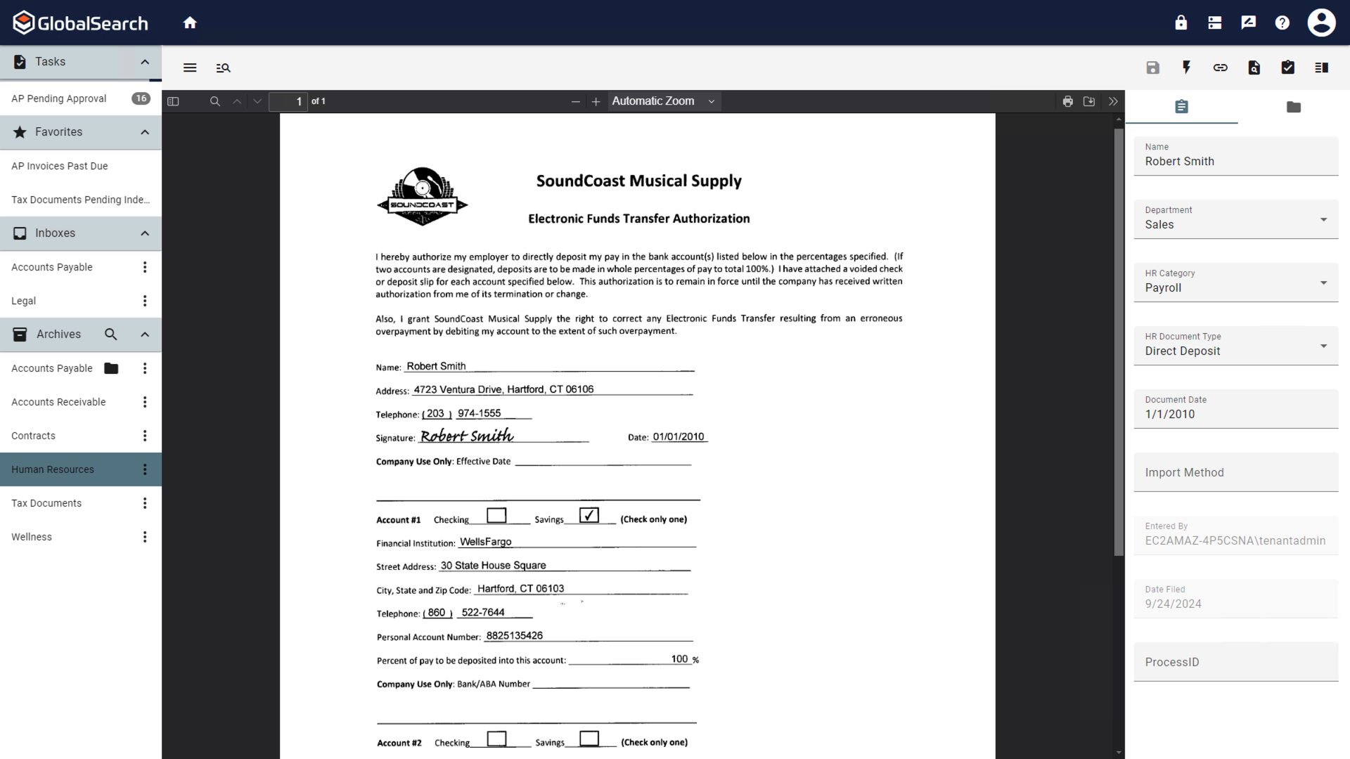Document to be emailed displayed in the document viewer.