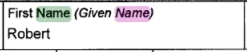 Current instance of name is green, next instance is pink.